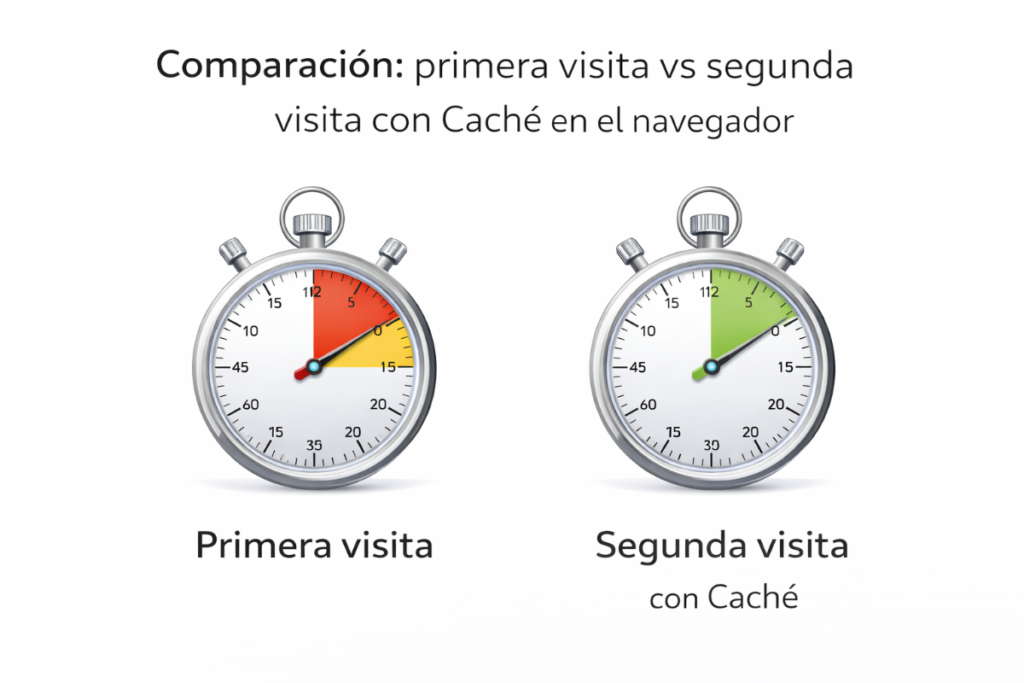 Cache en el navegador: explicación fácil y por qué acelera 6 Comparación: Primera Visita Vs Segunda Visita Con Cache En El Navegador.